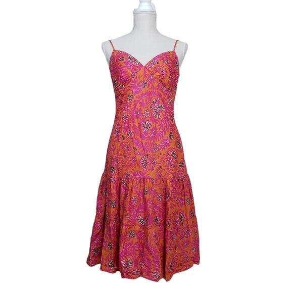 GAP Womens 6 Spaghetti Strap Orange Pink Floral Sundress - Picture 1 of 9